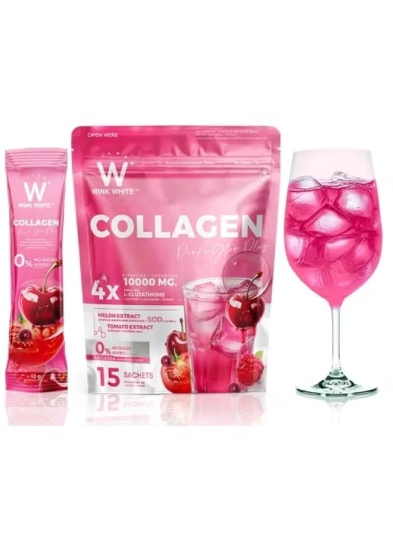 وينك وايت كولاجين بينك جلو بلس - ١٠٠٠٠ ملغ جلوتاثيون وفيتامين سي - مشروب لتفتيح البشرة - ١٥ كيسًا